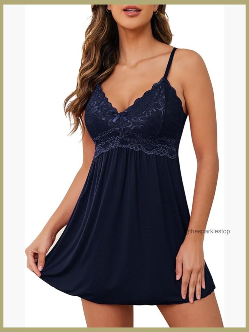 Modal Lace Babydoll Chemise Sleepwear V-Neck Full Slip Nightgown